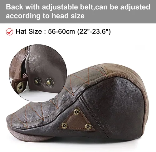 Vista 2 de Panegy Sombrero de periódico para hombre, gorra plana de piel sintética, sombrero de boina ajustable, sombrero de hiedra para conducir golf al aire
