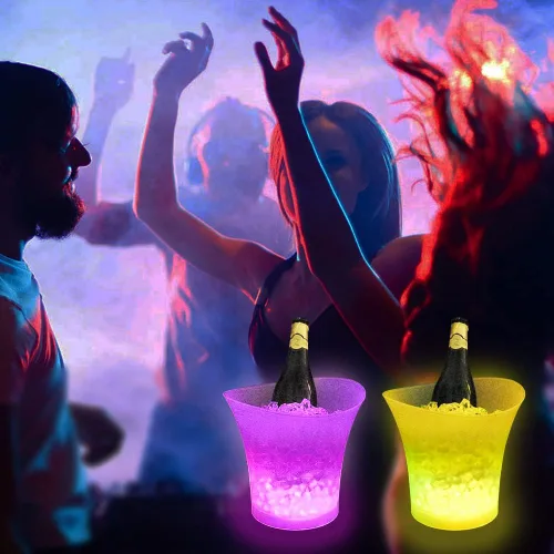 Vista 4 de SMETA Cubo de hielo LED para champán cerveza vino botella que cambia de color cerveza 5L enfriador de gran capacidad con LED, cubo de hielo portátil