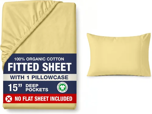 Vista 30 de LANE LINEN - Sábana bajera tamaño individual 100% algodón orgánico y 1 funda de almohada, tejido de percal suave, transpirable, apta para colchones