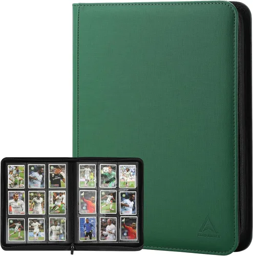 Vista 12 de Carpeta de 9 bolsillos para tarjetas intercambiables, capacidad 540 con cierre de cremallera, protector de tarjetas de piel sintética de doble cara