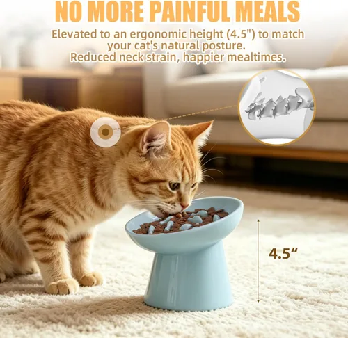 Vista 4 de Cuenco elevado de cerámica para gatos – Cuenco elevado de comida para gatos de 6 pulgadas para aliviar la hinchazón y antivómitos, comedero lento