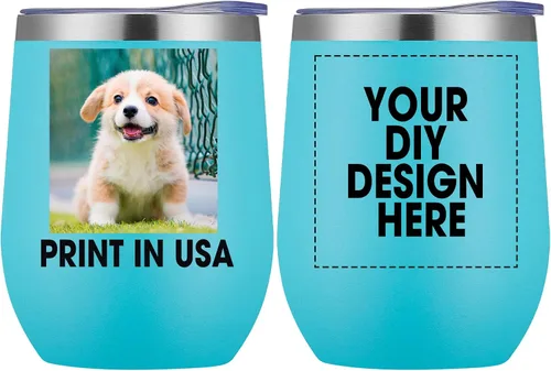 Vista 10 de Vaso de vino personalizado con impresión en Estados Unidos, taza de café personalizada de viaje de acero inoxidable con tapa y pajita, taza aislada