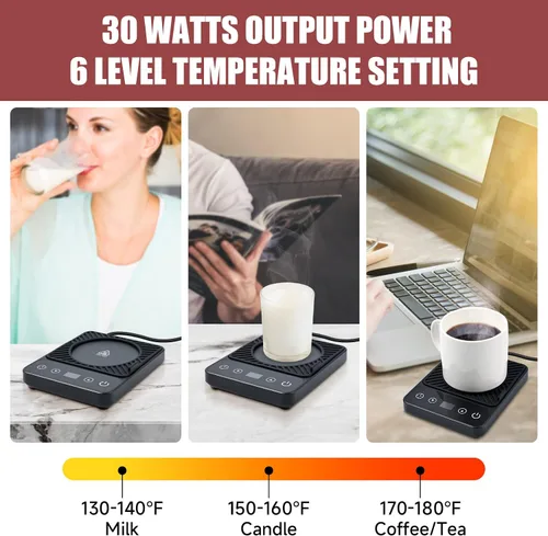 Vista 2 de Calentador de tazas – Calentador eléctrico de taza de café con temporizador, calentador de taza de café para escritorio apagado automático, control