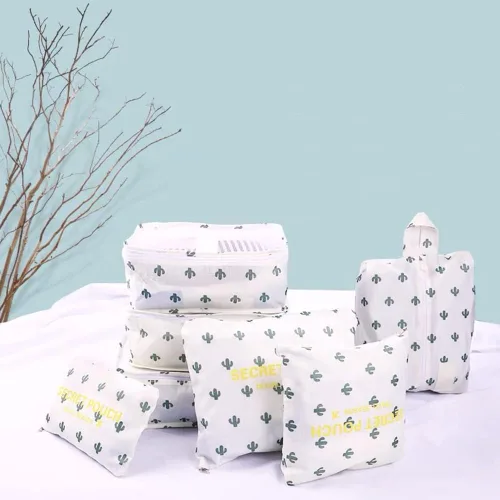 Vista 2 de Fxkoolr Juego de 7 cubos de equipaje de viaje para bolsas y maletas con bolsa de lavandería y bolsa para zapatos, cactus