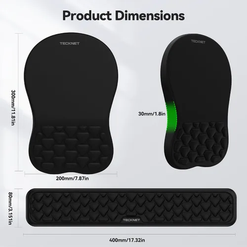 Vista 7 de TECKNET Alfombrilla ergonómica para mouse con reposamuñecas, teclado y alfombrilla de mouse con soporte para muñeca, diseño de masaje que alivia