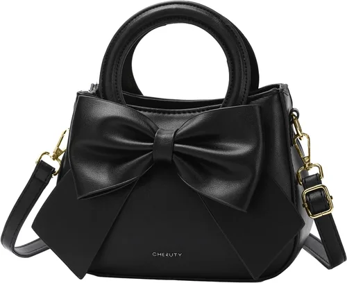Vista 10 de Bolsos pequeños para mujeres tipo bandolera, bolso cruzado de cuero vegano y carteras con asa superior de transporte y lindo nudo de lazo