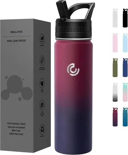 Vista 44 de COKTIK Botella de agua deportiva de 22 onzas, botella de agua de acero inoxidable para aislamiento térmico, botella de viaje reutilizable