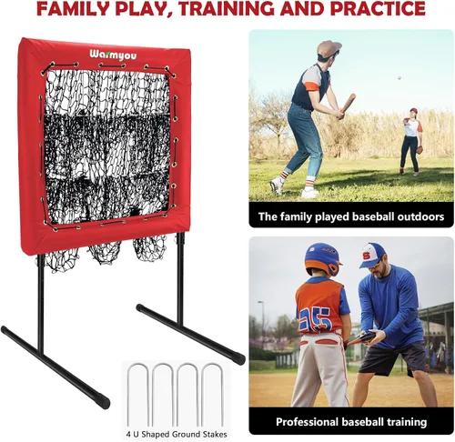 Vista 5 de Pitching Net, Portable 9 Hole Baseball & Sotball with Strike Zone - Height Adjustable Easy Setup for Indoor/Outdoor