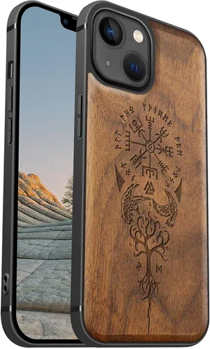 Vista 19 de Carveit Funda magnética de madera para iPhone 13 [madera real dura y TPU suave], funda protectora híbrida de madera única y elegante a prueba