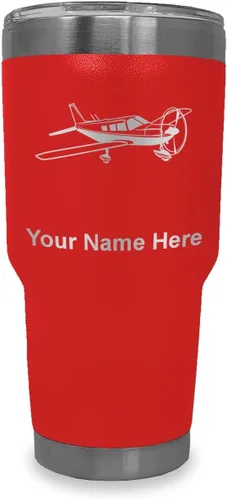 Vista 18 de LaserGram Vaso aislado al vacío de 20 onzas, avión de ala baja, grabado personalizado incluido (negro) Engraved Gift for Pilots, Vacuum Insulated