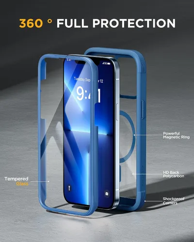 Vista 3 de Miracase - Funda magnética para iPhone 13 Pro Max de 6.7 pulgadas (compatible con MagSafe), transparente, completo, protector de pantalla de vidrio