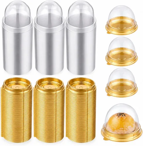 Vista 8 de RHBLME Paquete de 200 mini recipientes para pasteles, cajas pequeñas de plástico transparente para tartas con tapas de cúpula, cajas