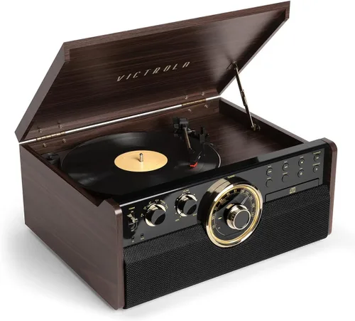 Vista 3 de Victrola Empire Signature - Tocadiscos Bluetooth 7 en 1 de madera de mediados de siglo