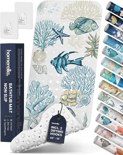 Vista 19 de Homerella - Alfombrilla de baño antideslizante y antideslizante para niños, 40 x 16 pulgadas, sin BPA, incluye 2 ganchos, tapete de ducha lavable