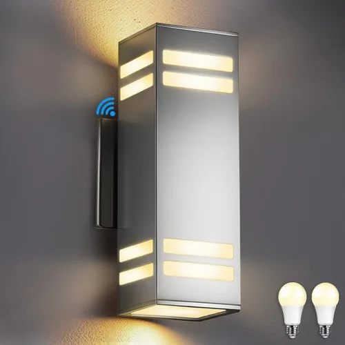 Vista 11 de SHIMR Luces de pared para exteriores modernas al atardecer al amanecer, aplique exterior cuadrado negro mate con bombillas incluidas, iluminación