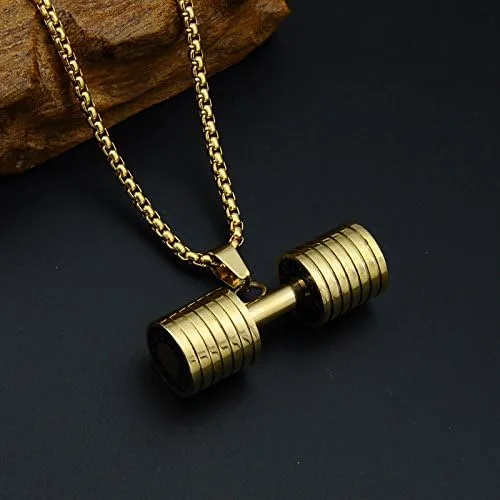 Vista 2 de THINTOM - Collar con colgante de mancuernas para hombre y niño, incluye cadenas de 24.8in