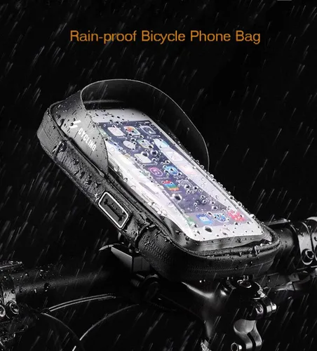 Vista 4 de Bolsa giratoria de 360° para teléfono de bicicleta, resistente al agua, para teléfono celular, pantalla táctil, bolsa para manillar, bolsa