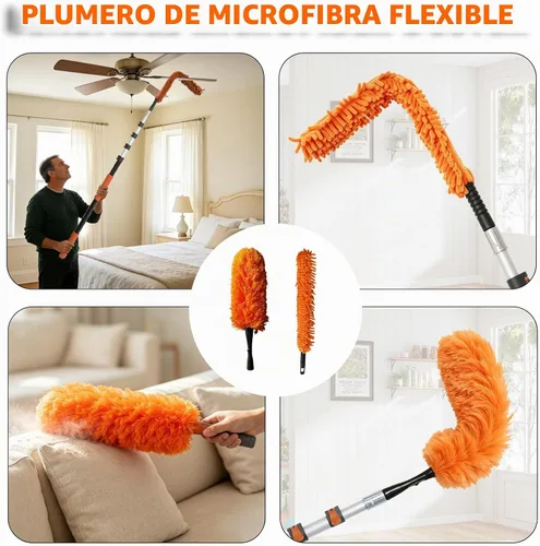 Vista 7 de Buyplus - Kit de limpieza de plumero con plumero de 1,5 a 25.6 ft de extensión de plumas, plumero de ventilador de techo de microfibra, escobilla