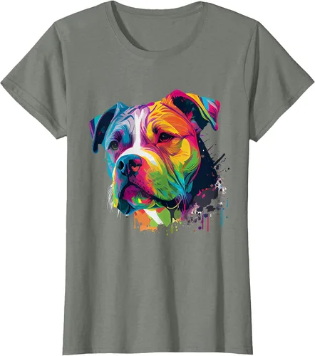 Vista 5 de Colorful American Bulldog American Bully Men Women T-Shirt Asphalt Grey