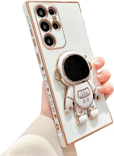 Vista 50 de phylla para Samsung Galaxy A12 Funda de Teléfono con Soporte Oculto de Astronauta Chapado en Oro de Lujo Lindo Astronauta Lateral Lindo