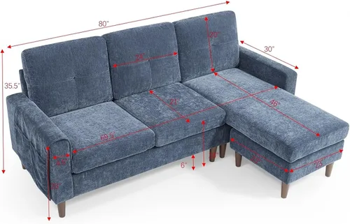 Vista 2 de Daesar Sofá modular convertible de 80 pulgadas, sofá en forma de L de 3 asientos con cojines extraíbles y bolsillo, patas de madera de goma