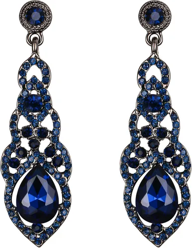 Vista 8 de BriLove - Pendientes colgantes de novia con diseño de lágrima, estilo Art Deco, huecos y de candelabro para mujer negro (Black Black-Tone)