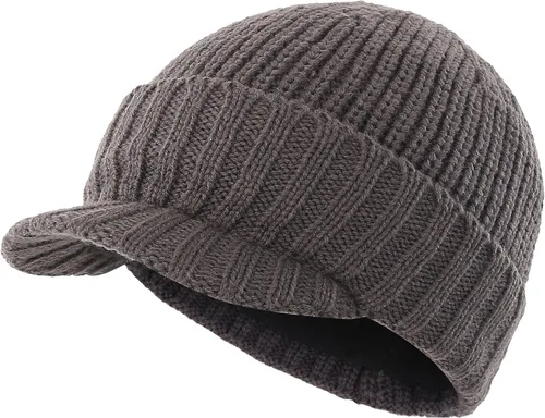 Vista 13 de Home Prefer - Gorro de invierno para hombre de punto grueso con visera, gorro tipo newsboy