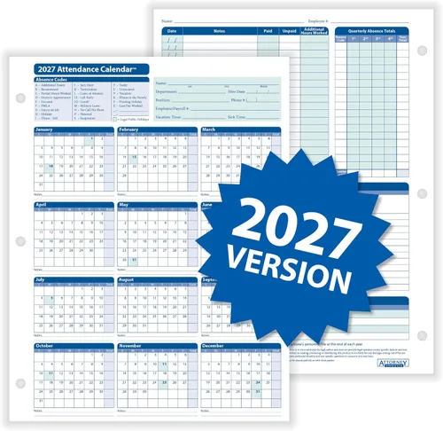 Vista 5 de ComplyRight Calendario de asistencia 2024, blanco, paquete de 25