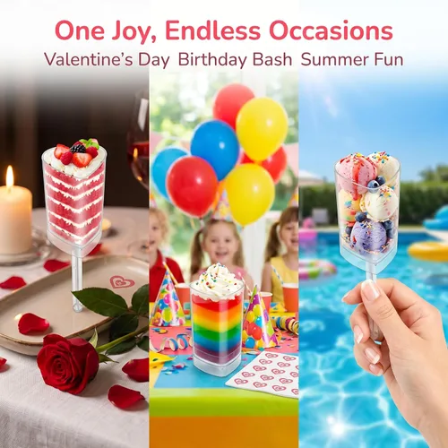 Vista 9 de Jucoan Paquete de 50 recipientes de plástico con forma de corazón para tartas, cupcakes de helado de gelatina con tapas para el día de San Valentín