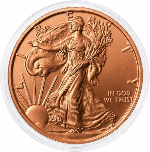 Vista 17 de Réplica de Águila de Oro India de 1907, $10, 1 onza de cobre puro .999, redonda, coleccionable, moneda de 39 mm en cápsula - COA de Heavenly Metals
