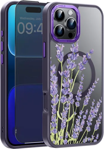 Vista 96 de Goodon para iPhone 15 Pro Max con protector de pantalla de privacidad, compatible con Magsafe, funda translúcida mate a prueba de golpes - Linda