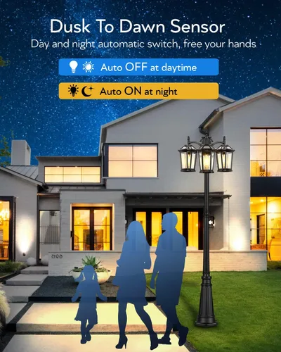 Vista 2 de VIANIS Luces de poste de lámpara para exteriores con sensor de atardecer a amanecer, accesorios de luz de poste de calle de triple cabeza, postes