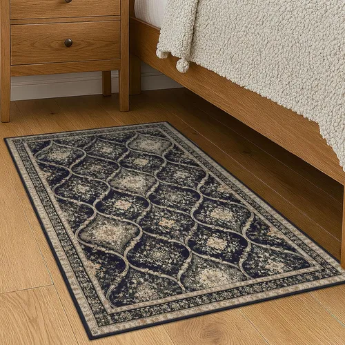 Vista 3 de KILOCOCO Alfombra marroquí pequeña, de 2 x 3 pies, color negro/dorado, súper suave, lavable, para interiores, vintage, lavable, antideslizante
