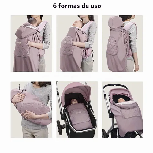 Vista 4 de Bebamour Funda de Invierno para Portabebés Cubierta Universal con Capucha para Todas las Estaciones para Portabebés (A Negro)