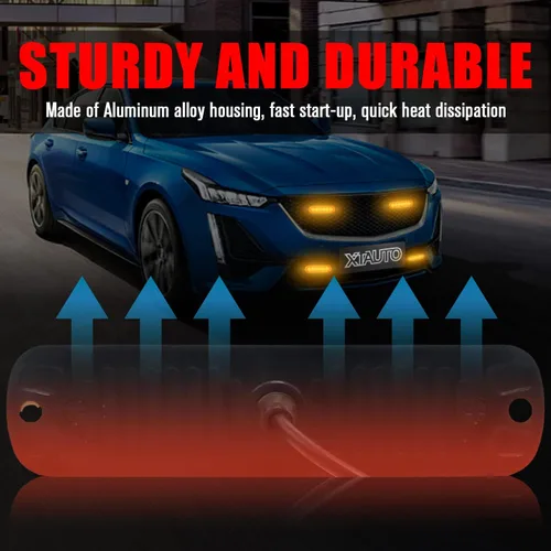 Vista 3 de Luz estroboscópica de advertencia para coche o camión (6 LEDS, ámbar/ámbar, 4 unidades)