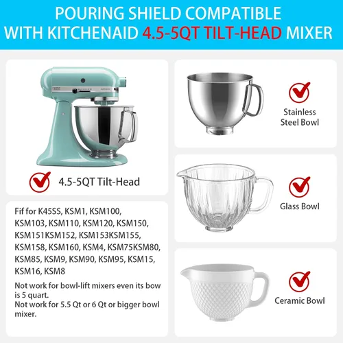 Vista 2 de Escudo de vertido para tazón KitchenAid de 4.5~5 QT (acero inoxidable, vidrio, cerámica) – Escudo de vertido de seguridad transparente