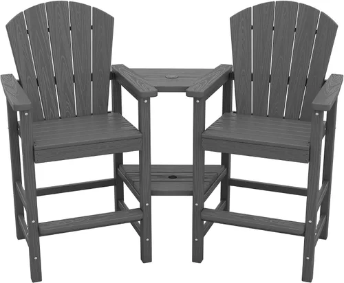 Vista 10 de SERWALL Juego de 2 sillas altas Adirondack con paraguas de 9 pies, sillas de exterior de altura de barra de HDPE, taburetes de bar Adirondack