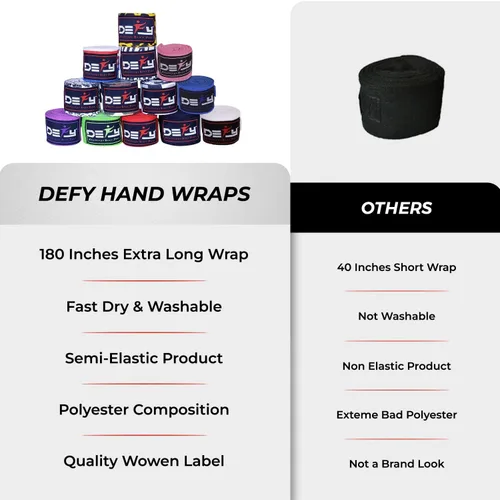 Vista 6 de DEFY Professional – Vendas elásticas profesionales para manos, de 180 pulgadas (457.2 cm), para boxeo, muay thai, MMA, para hombre y mujer - Par Rojo