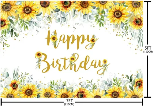 Vista 5 de AIBIIN Telón de fondo de cumpleaños de girasol de 7 x 5 pies para niñas y mujeres, decoraciones de fiesta de feliz cumpleaños, cartel de fiesta