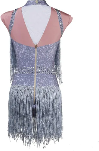 Vista 2 de YUANTONG Traje de drag queen brillante con diamantes de imitación plateados, talla única, elástico, trajes de baile de salsa latina de jazz latino