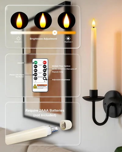Vista 9 de Homemory 6 velas cónicas cerosas sin llama con control remoto, velas parpadeantes que funcionan con pilas, velas falsas LED altas para el hogar