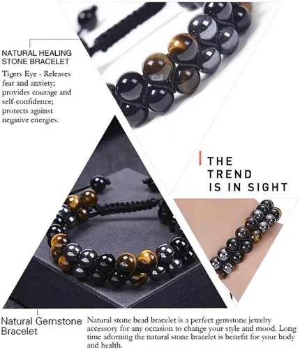 Vista 2 de Pulsera de triple protección pulsera de cuentas de obsidiana negra y hematita de 0315in para hombres y mujeres trae suerte prosperidad y felicidad