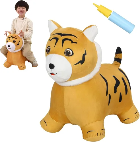 Vista 11 de INPANY Juguetes Saltarines de Vaca Animales de Granja para Regalos de Niña de 2 Años, Caballo Saltarín Inflable de Peluche para Niños, Montable Toro