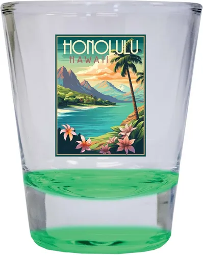 Vista 5 de Honolulu Hawaii C Souvenir - Vaso de chupito redondo de 1.5 onzas, color azul, paquete de 2