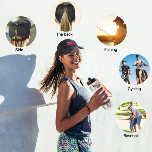 Vista 5 de Vinpress Sombrero de cola de caballo de cáncer de mama para mujer, gorra de béisbol con cinta bordada ajustable