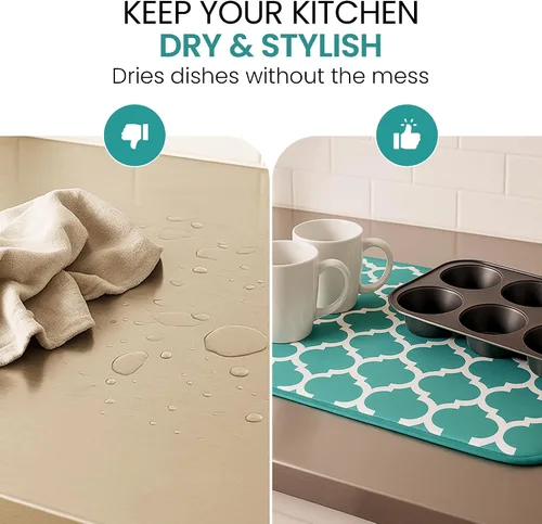 Vista 7 de Tapete de secado de platos, tapete de microfibra para encimera de cocina, súper absorbente y de secado rápido para platos, utensilios, ollas