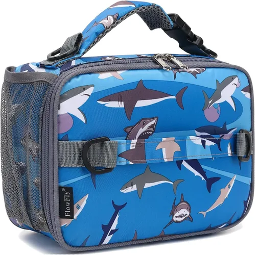 Vista 33 de Flowfly - Lonchera para niños, bolsa escolar aislada duradera con correa de hombro y soporte para botellas, minihielera térmica resistente al agua