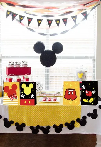 Vista 5 de JAROVOKUWO 24 bolsas de regalo de dibujos animados de ratón, 6 estilos, bolsas de regalo para dulces, bolsas de cartón para niños, baby shower