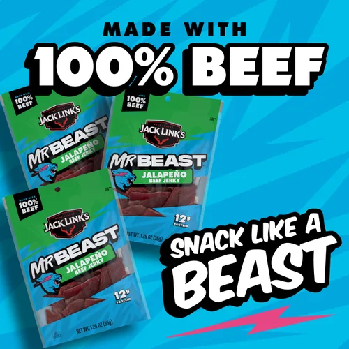 Vista 3 de Jack Link's - Carne vacuna seca, jalapeño, aperitivo picante, 12 g de proteína, 100 calorías, 100% carne vacuna, 94% libre de grasa, sin GMS**