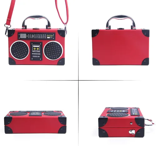 Vista 2 de KUANG! Bolso de mano retro con forma de radio para mujer, bolso de hombro elegante de noche